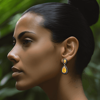 Yellow Swarovski 2 Drop Crystal Earrings 
