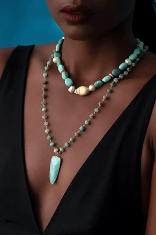 Amazonite Necklace with Gold Scarab - Amanda Marcucci 