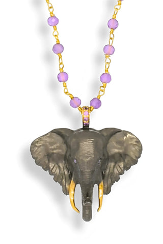 Silver Elephant Necklace on Amethyst Chain - Amanda Marcucci 