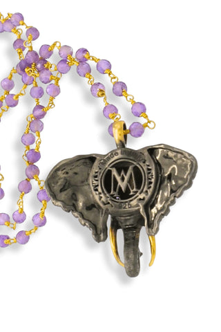 Silver Elephant Necklace on Amethyst Chain - Amanda Marcucci 